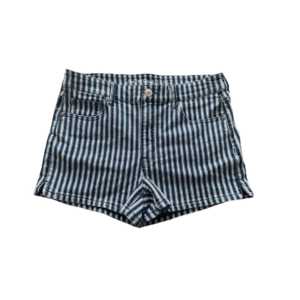 American Eagle Shorts Size 12 Womens Denim Striped High Rise Shortie Costal Y2k